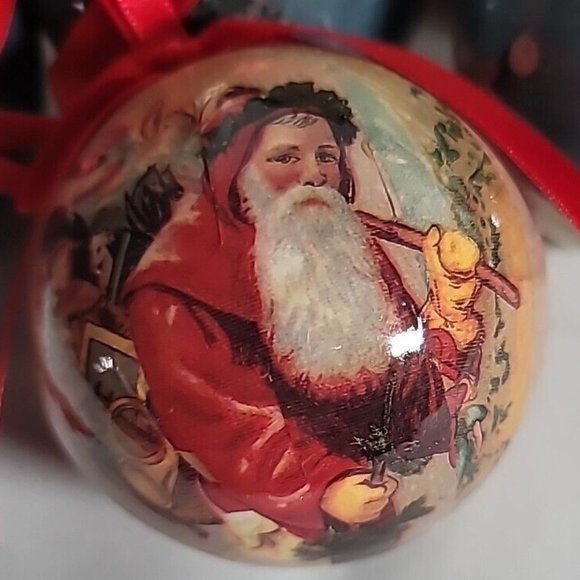 1995 VNT 12 Antique Santas Set of 12 bulb Christmas Tree Paper Ornaments w/ Box - Picture 10 of 15